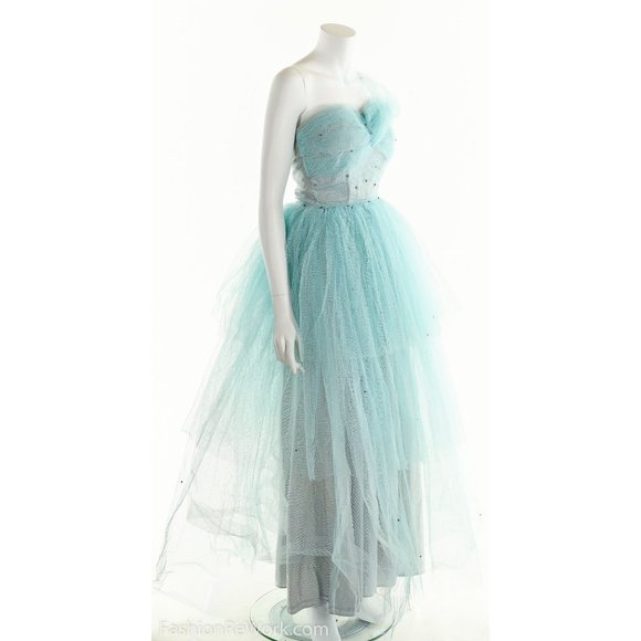 50's Tulle Dress, 1950's Strapless Dress, Blue Prom Dress, Rhinestone Dress, PIn - Picture 5 of 10